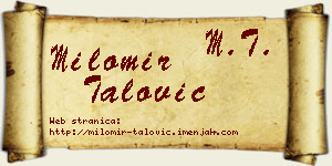 Milomir Talović vizit kartica